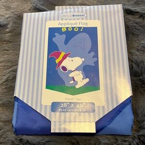 Large Snoopy Scare Appliqué Flag Snoopy in Witch Hat, with Ghost, and "BOO!"